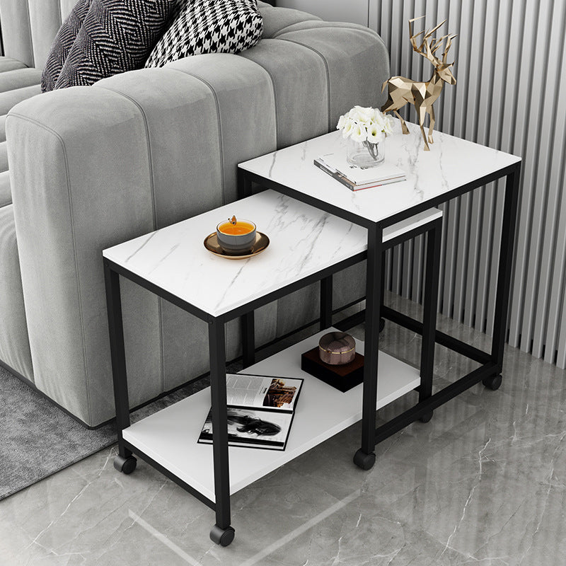 Modern Square 4 Legs End Table with Shelves and Storage for Living Room