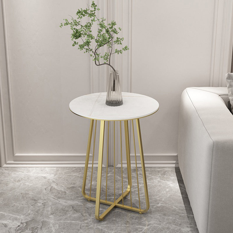 24" Tall Contemporary Round Sintered Stone Side End Table with Metal Frame