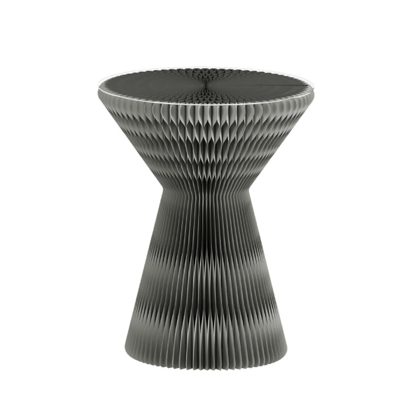 Contemporary Round Side Table, Antique Finish Top and Drum Base Side Table