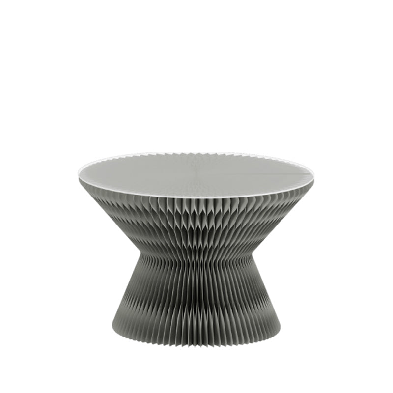 Contemporary Round Side Table, Antique Finish Top and Drum Base Side Table