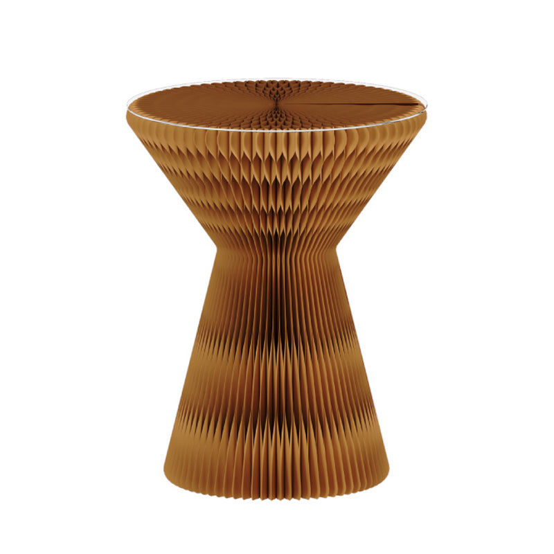 Contemporary Round Side Table, Antique Finish Top and Drum Base Side Table