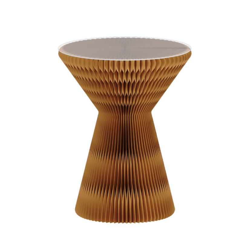 Contemporary Round Side Table, Antique Finish Top and Drum Base Side Table