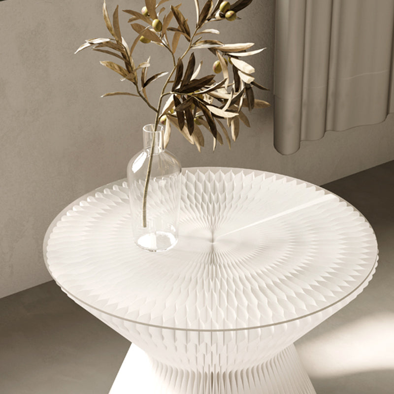 Contemporary Round Side Table, Antique Finish Top and Drum Base Side Table