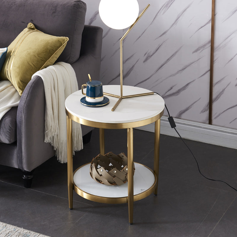 Round Stone Top Side End Table Frame Sofa Side End Table for Living Room