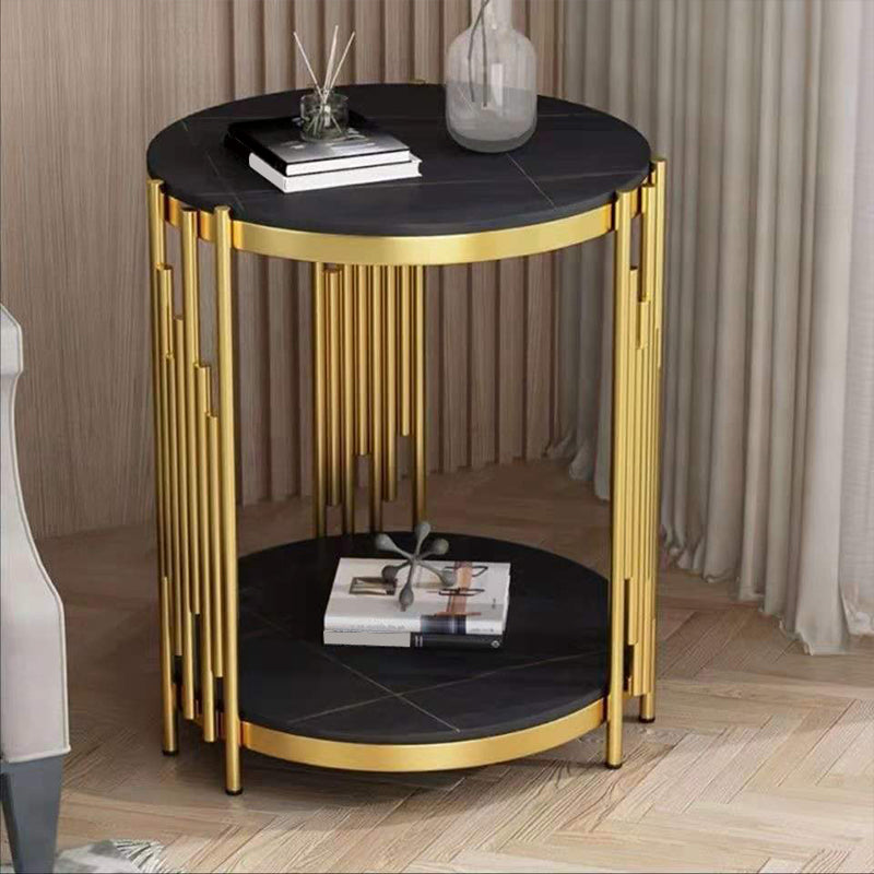 Round Stone Top Side End Table Frame Sofa Side End Table for Living Room