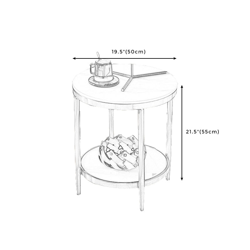 Round Stone Top Side End Table Frame Sofa Side End Table for Living Room