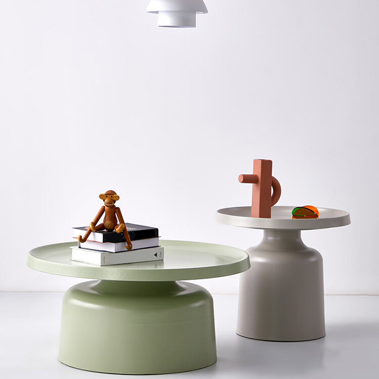 Contemporary Style Round Metal Side Table Single Base Side Table