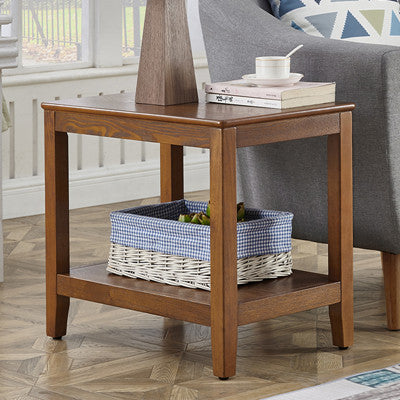 Modern Square Wood 4 Legs End Table with Shelf for Living Room