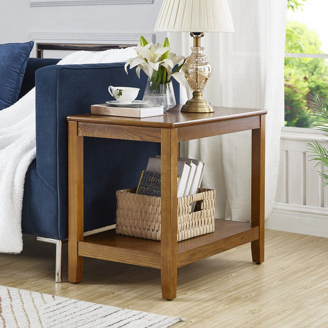Modern Square Wood 4 Legs End Table with Shelf for Living Room