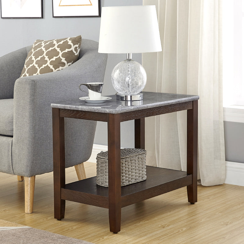24" Tall Farmhouse Rectangular Wooden Side Table With One Shelf and 4 Wood Legs