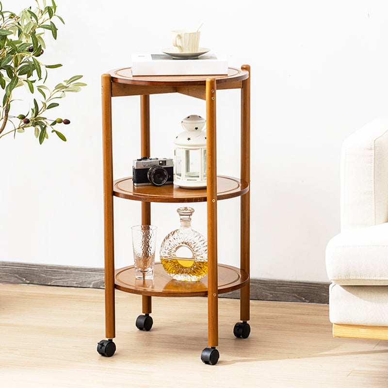 Modern Round Wood Side Table with 4 Legs and Storage for Living Room