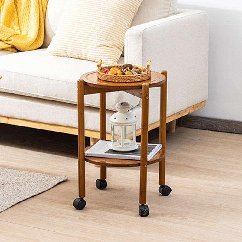 Modern Round Wood Side Table with 4 Legs and Storage for Living Room