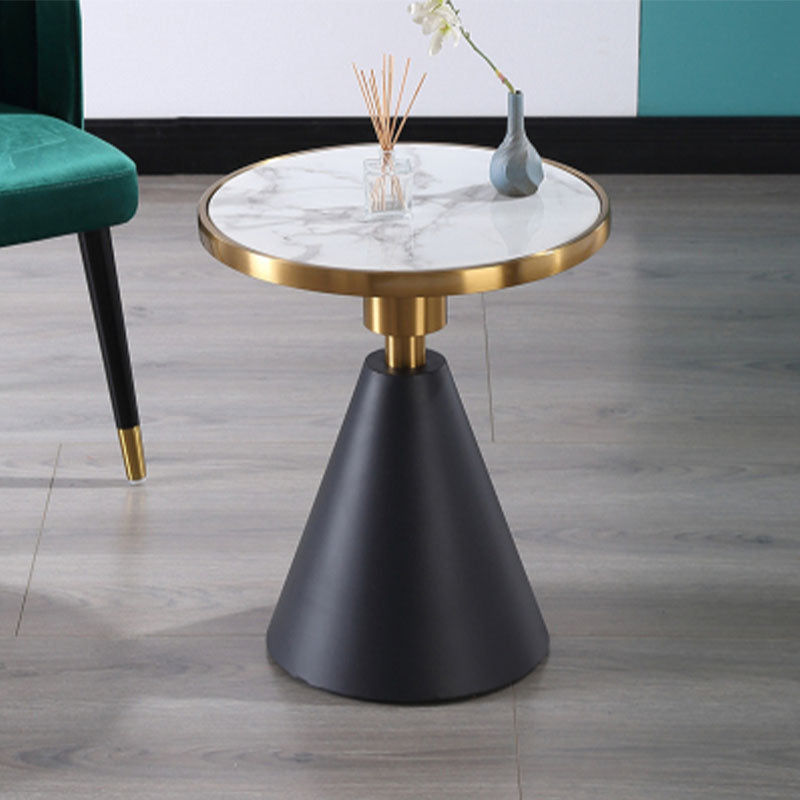 22" Tall Glam Round Marble Single Side End Table With Single Base