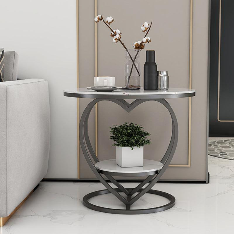 Luxury Marble Round Accent Side Table Abstract Metal Frame End Table with Shelf