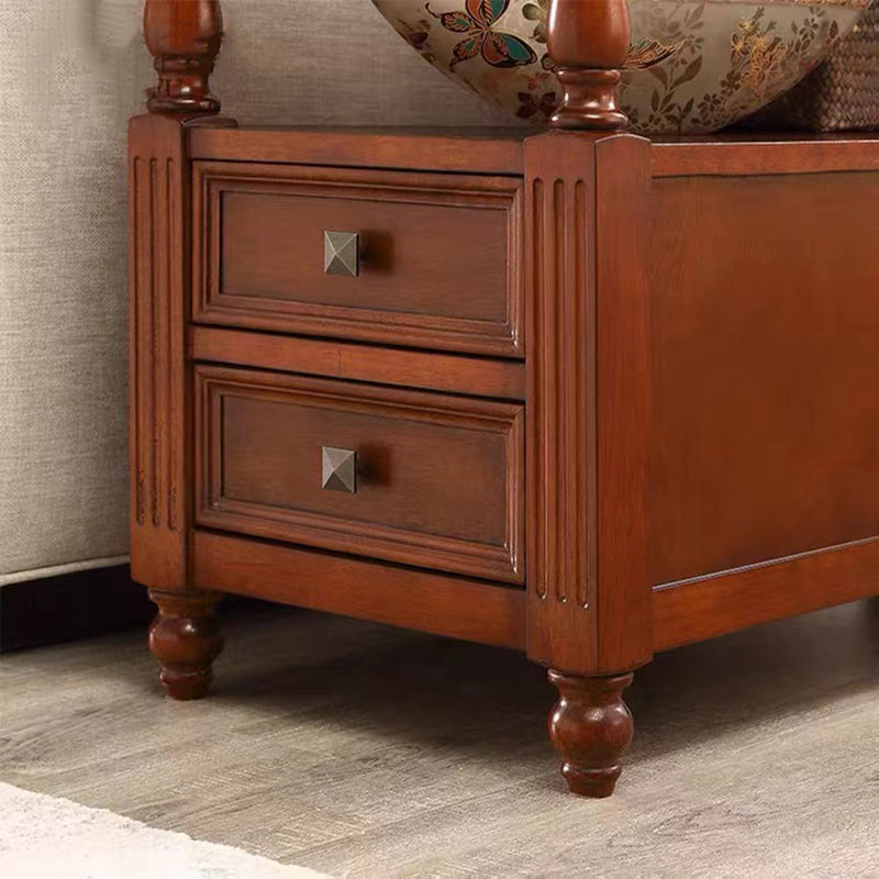 24" Tall Top Side with Two Drawer Table 4 Wooden Legs Single End Table