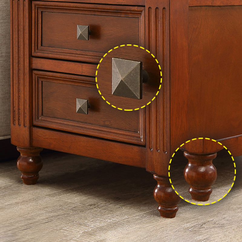 24" Tall Top Side with Two Drawer Table 4 Wooden Legs Single End Table