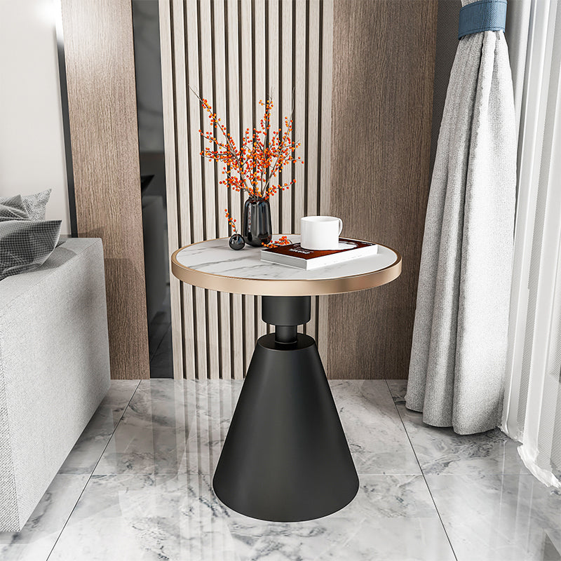Glam Round Modern Block Side Table Sintered Stone Pedestal End Table