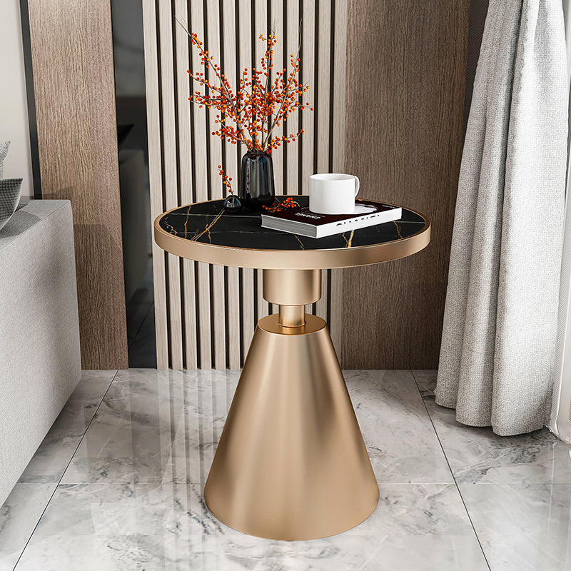 Glam Round Modern Block Side Table Sintered Stone Pedestal End Table