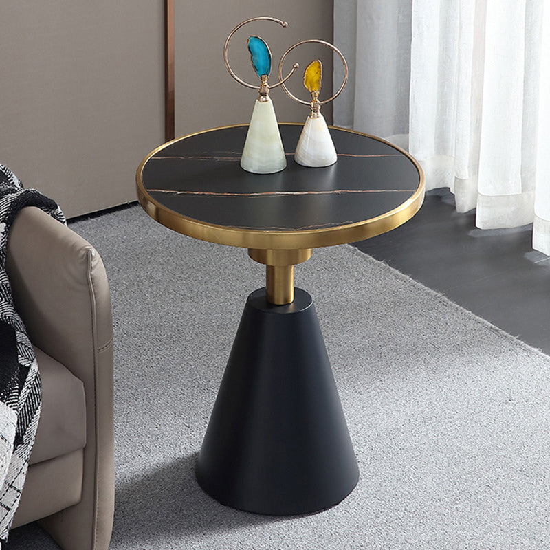 Glam Round Modern Block Side Table Sintered Stone Pedestal End Table
