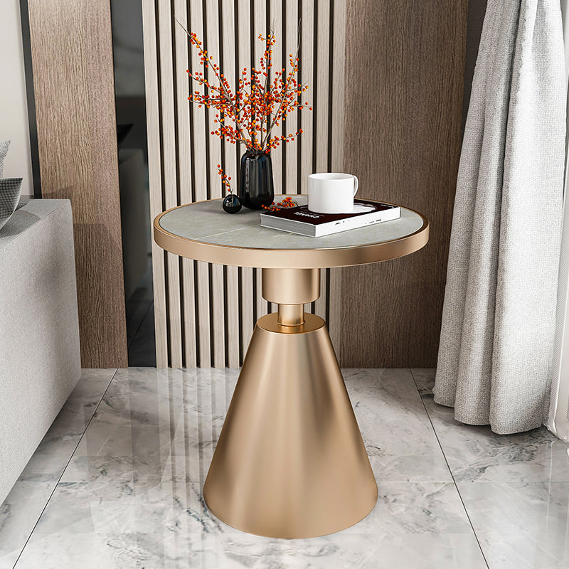 Glam Round Modern Block Side Table Sintered Stone Pedestal End Table