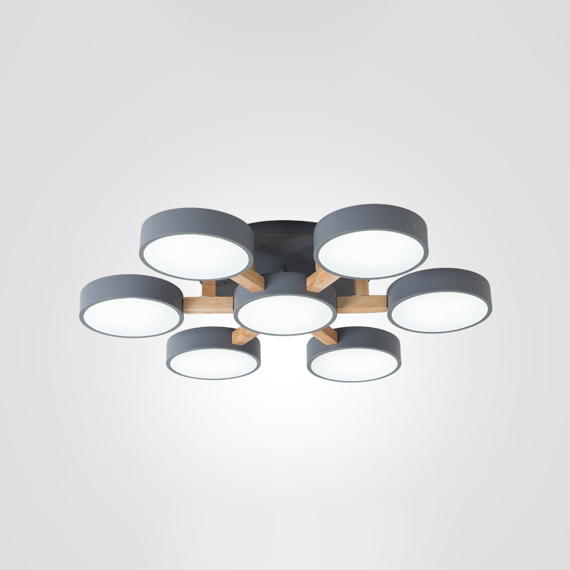 Nordic Round Ceiling Light Wood Macaron LED Flush Mount Light for Living Room