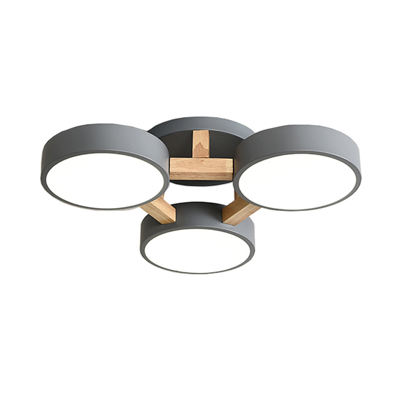 Nordic Round Ceiling Light Wood Macaron LED Flush Mount Light for Living Room