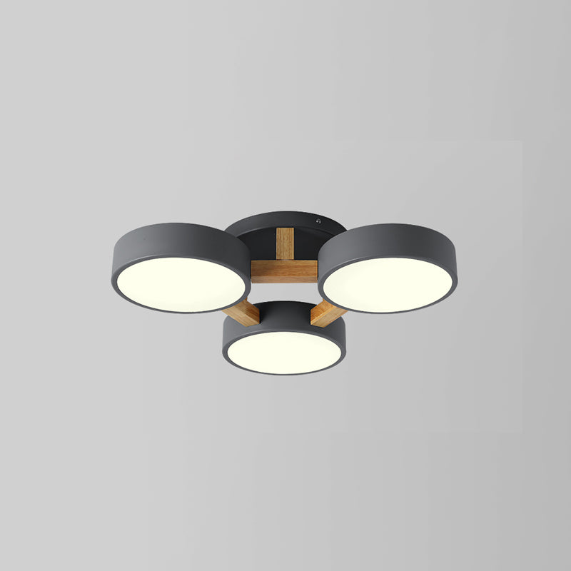 Nordic Round Ceiling Light Wood Macaron LED Flush Mount Light for Living Room