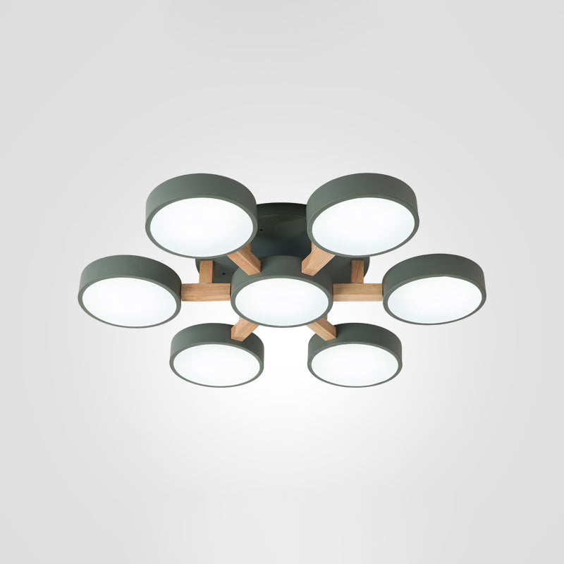 Nordic Round Ceiling Light Wood Macaron LED Flush Mount Light for Living Room