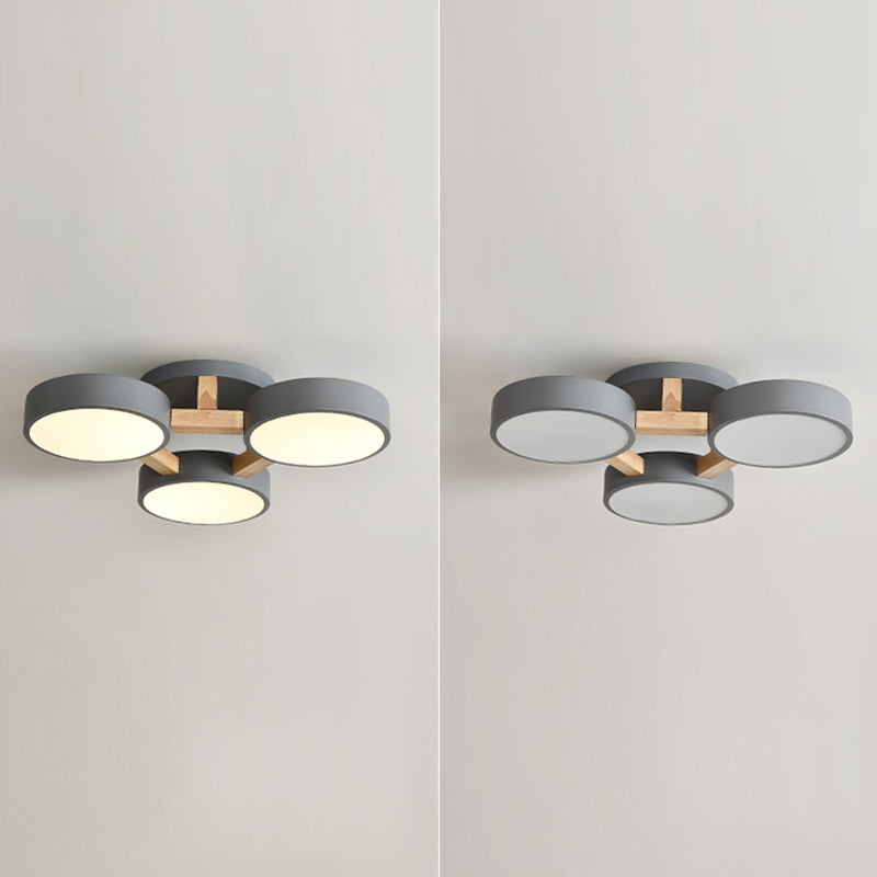 Nordic Round Ceiling Light Wood Macaron LED Flush Mount Light for Living Room