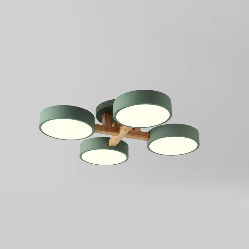 Nordic Round Ceiling Light Wood Macaron LED Flush Mount Light for Living Room