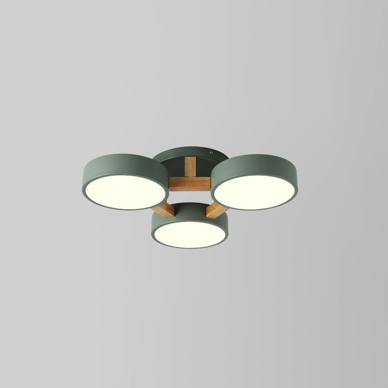 Nordic Round Ceiling Light Wood Macaron LED Flush Mount Light for Living Room