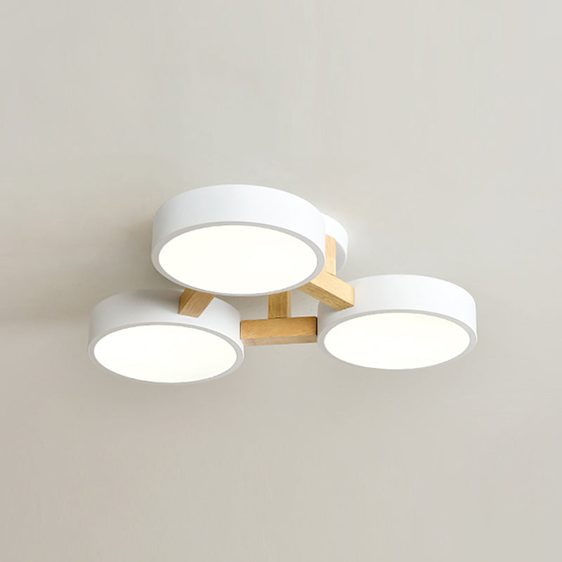 Nordic Round Ceiling Light Wood Macaron LED Flush Mount Light for Living Room