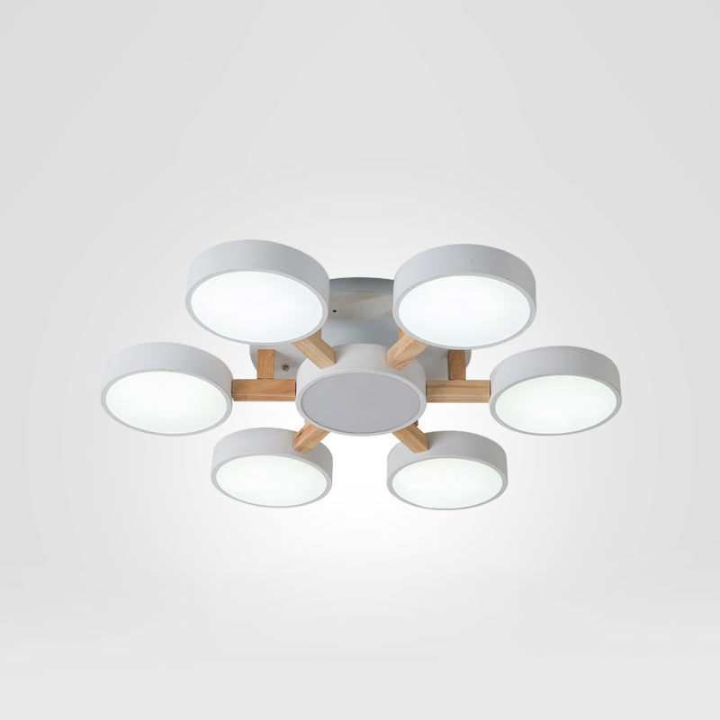 Nordic Round Ceiling Light Wood Macaron LED Flush Mount Light for Living Room