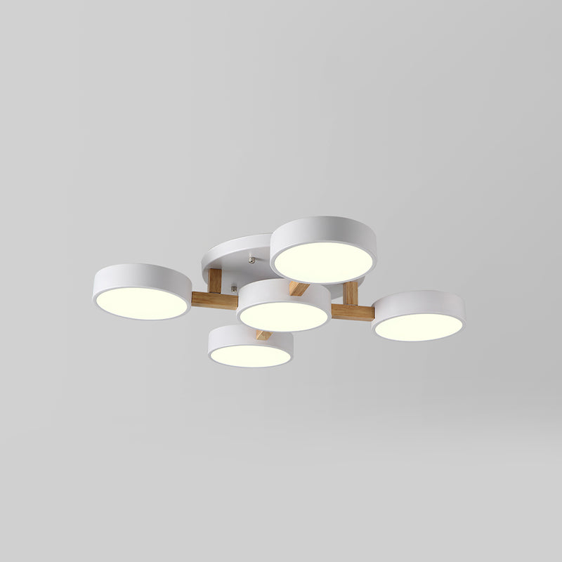 Nordic Round Ceiling Light Wood Macaron LED Flush Mount Light for Living Room