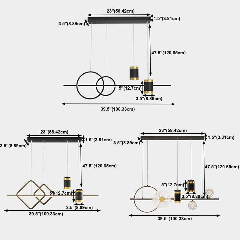 Contemporary Style Linear Island Lighting Metal Island Lighting Fixtures in Black