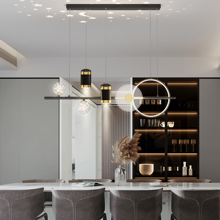 Contemporary Style Linear Island Lighting Metal Island Lighting Fixtures in Black