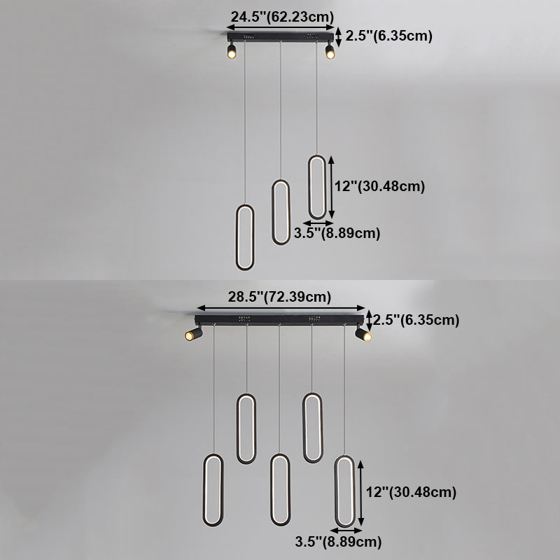 Contemporary Style Linear Island Lighting Metal Island Lighting in Black