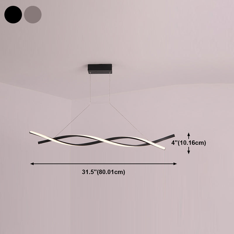 2-Lights Linear Island Light Nordic Aluminum LED Island Pendant for Living Room