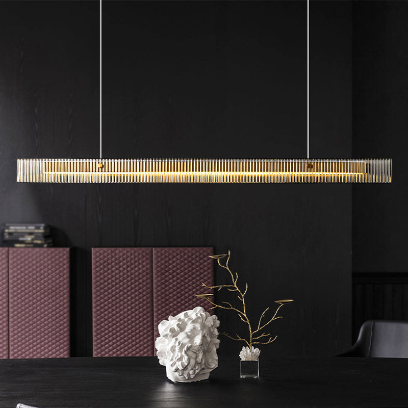 Straight Island Light Modern Metal LED Island Pendant with Glass for Living Room