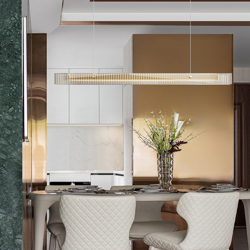 Straight Island Light Modern Metal LED Island Pendant with Glass for Living Room