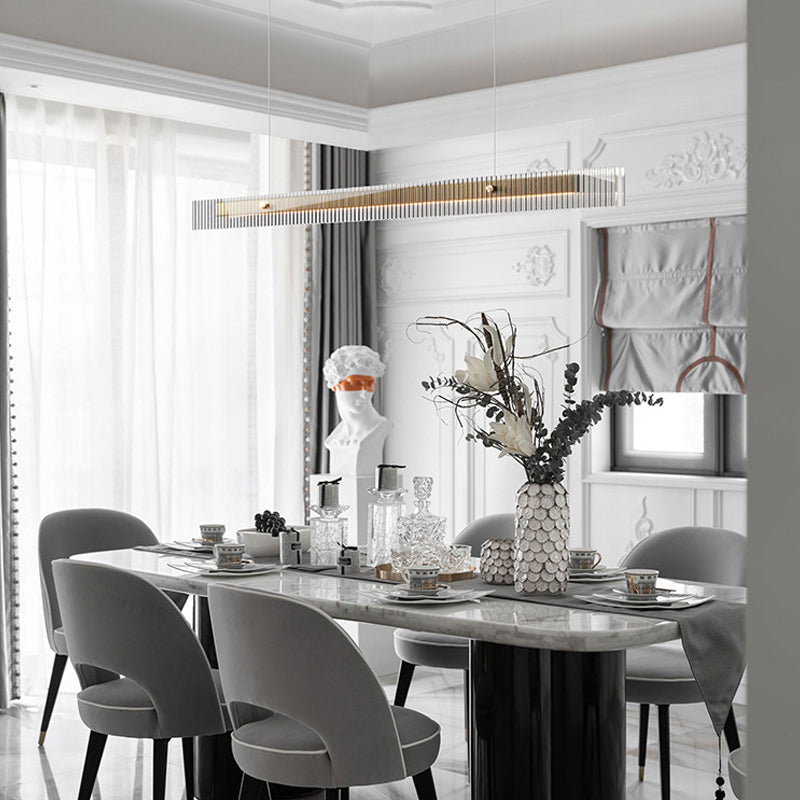 Straight Island Light Modern Metal LED Island Pendant with Glass for Living Room