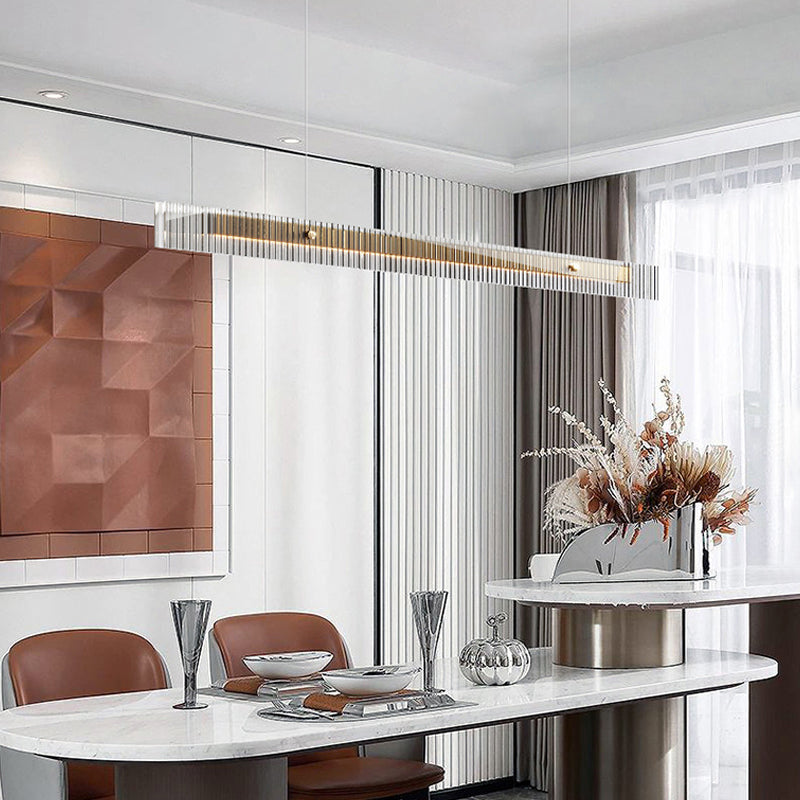 Straight Island Light Modern Metal LED Island Pendant with Glass for Living Room