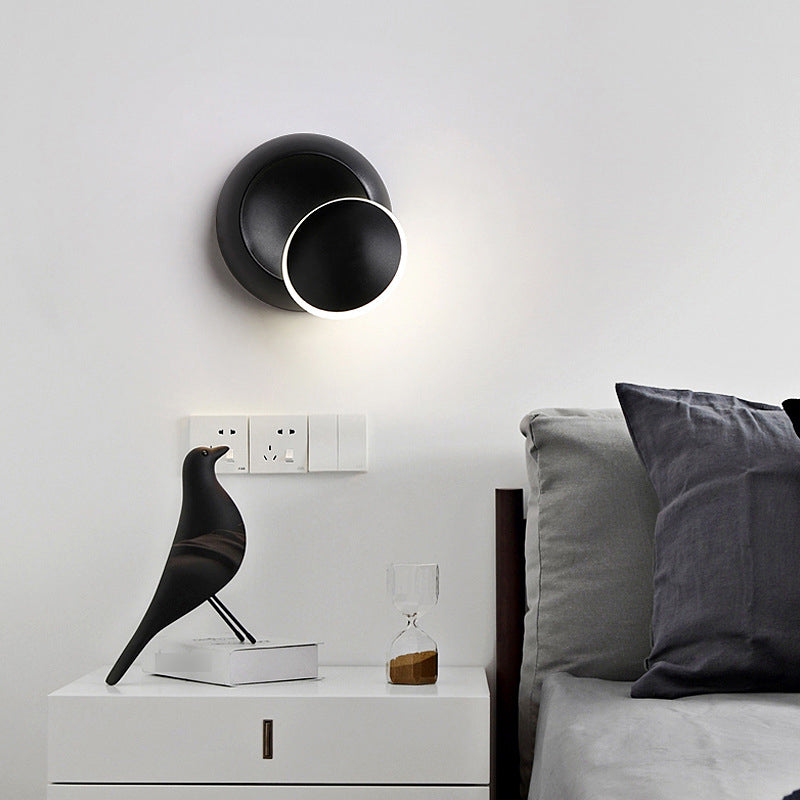 Modern Metal Wall Light Round Rotatable 6" Wide LED Wall Sconce for Living Room