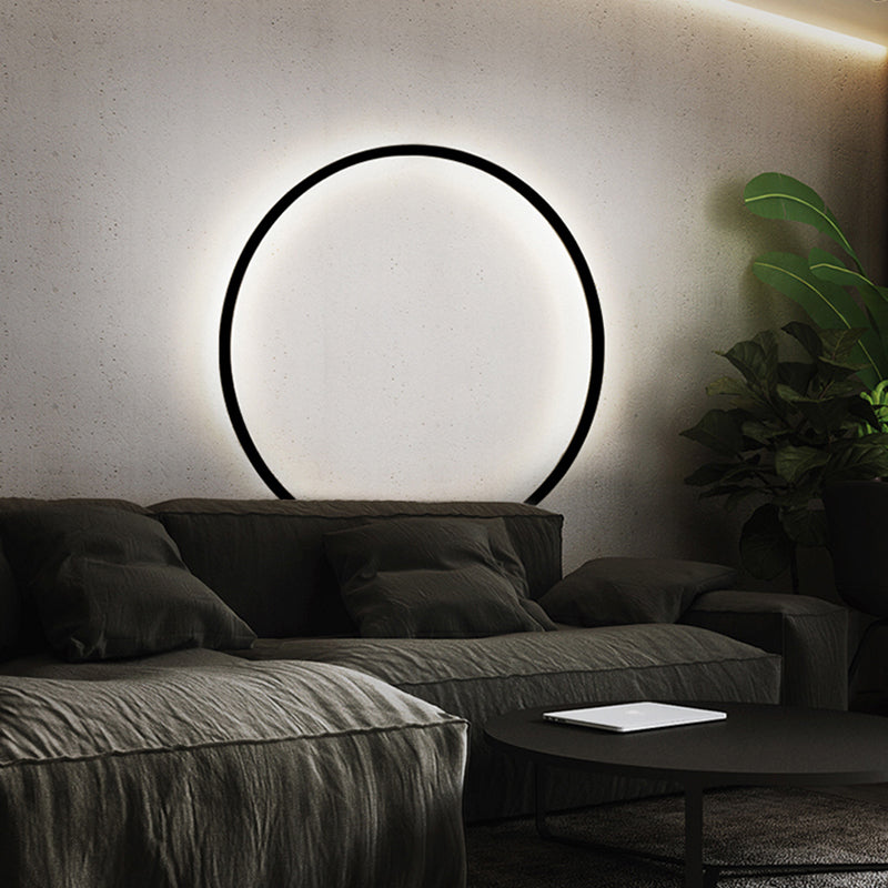 Metal Round Shape Wall Light Modern 1-Light Wall Mounted Light Fixture in Black