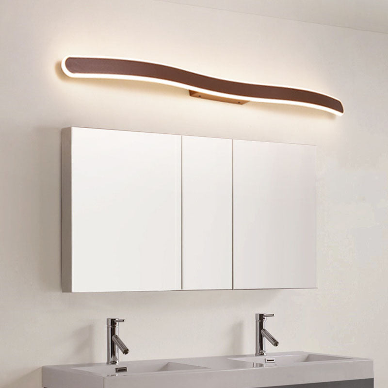 Metal Linear Shape Wall Light Modern 1 Light Mirror Wall Mount Light Fixture in Brown