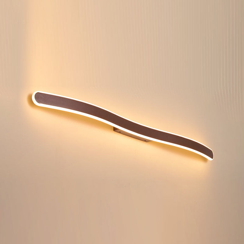 Metal Linear Shape Wall Light Modern 1 Light Mirror Wall Mount Light Fixture in Brown