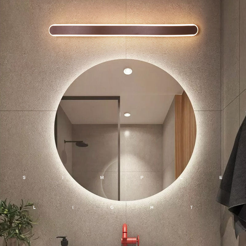 Metal Linear Shape Wall Light Modern 1 Light Mirror Wall Mount Light Fixture in Brown