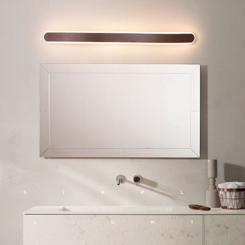 Metal Linear Shape Wall Light Modern 1 Light Mirror Wall Mount Light Fixture in Brown