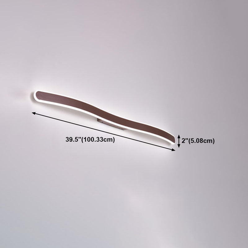 Metal Linear Shape Wall Light Modern 1 Light Mirror Wall Mount Light Fixture in Brown