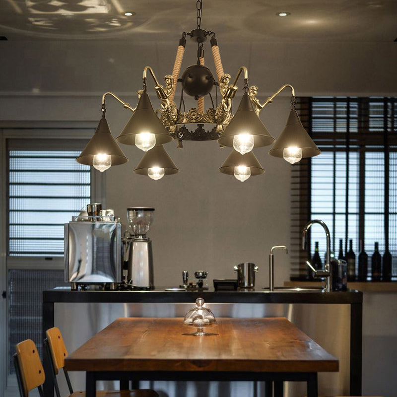 Industrial Geometric Chandelier Lights Rope Chandelier Lighting Fixtures in Black